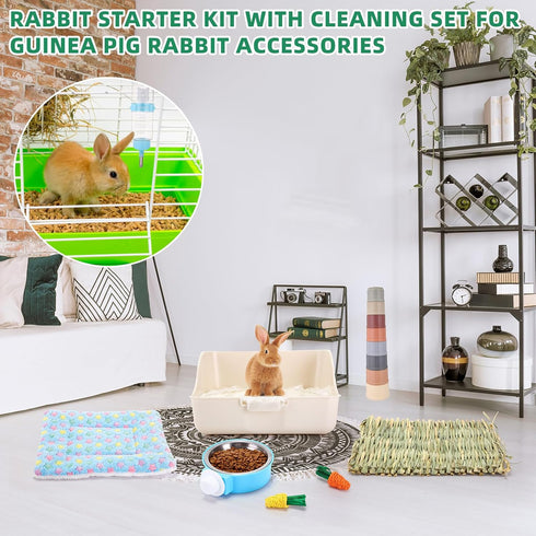 34 Set Pcs Rabbit Starter Kit Rabbit Litter Box Small Animal Water Bottle Stacking Cups Bunny Tunnels Animal Grooming