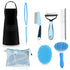 Pet Grooming Kit - Cat and Dog Brushes with Grooming Loop Leash, Apron, Dematting Comb, Slicker Brush, Bath Brush (blue)