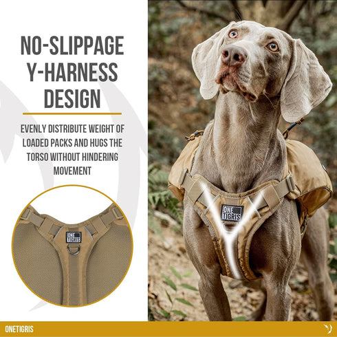 OneTigris Y-Shaped Dog Backpack - No Pull CAMLUS Dog Saddle Bag for Hiking Gear, Lightweight Dog Pack