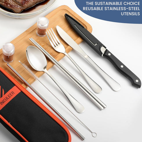 Travel Cutlery, Portable Cutlery Set | Portable Silverware Set, 18/8 Stainless Steel Lunch Reusable Travel Cutlery Set, Fork and Spoon/Knife Set for Camping by inkuleer