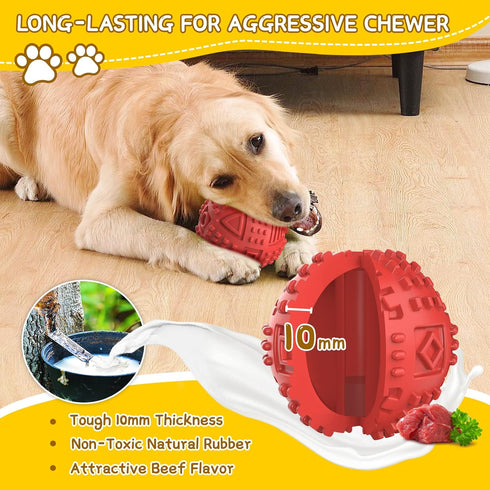 Dog Balls Treat Dispensing Toys for Large Breed, Nearly Indestructible Squeaky Chew Toys, Tough Natural Rubber Puzzle