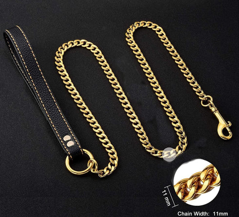 4.3 FT Gold Chain Dog Leash with Comfortable Padded Traffic Handle for Small Medium Large Dogs, Heavy Duty