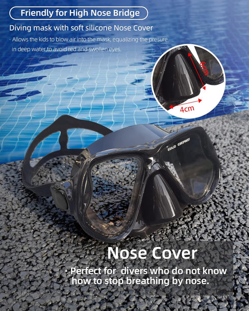 Keary Swimming Goggles, Snorkel Diving Mask for Adult Men Women Youth, Anti-Fog 180° Clear View Swim Goggles with Nose