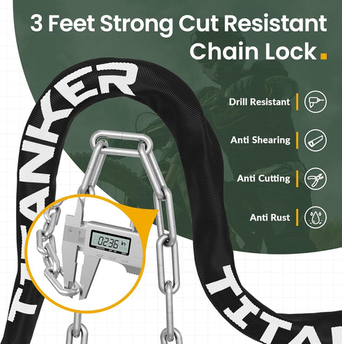 Titanker Heavy Duty Bicycle Lock Chain with Keys, 3 Feet Anti-Theft Lock for Bikes, Motorcycles, Doors