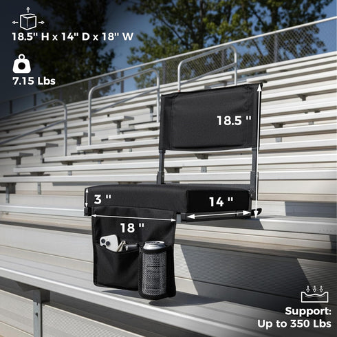 18.5in 3in Stadium Seats with High Back Support and Thick Foam Cushion Bleacher Chairs with Back and Cushion -Portable