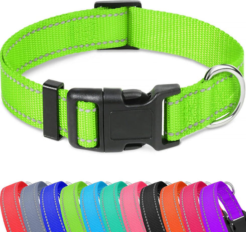 Taglory Reflective Adjustable Dog Collars for Puppy Small Medium Large Dogs with Quick Release Plastic Buckle (Green,