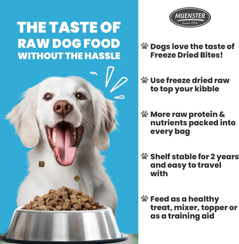Muenster Freeze Dried Dog Food Topper Bites (16oz) - Farmhaus Elk Freeze Dried Raw Dog Food with Organic Minerals