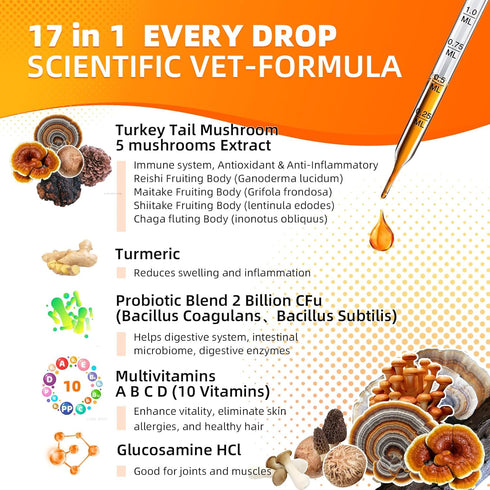 17 1 3000mg 10 Immune 3.38FL.oz in Turkey Tail Mushroom for Dogs - High Potency Turkey Tail Extract for Dogs