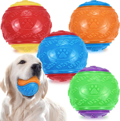 3.5in Squeaky Dog Balls - Tough Ball Toys for Dogs - Light Weight High Bouncy Dog Toy Balls (4Pcs)