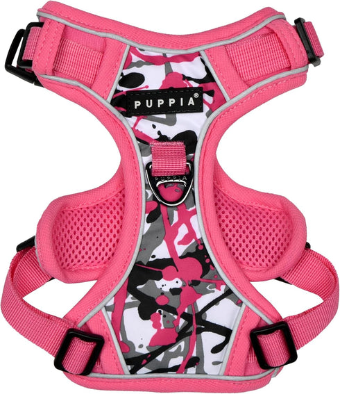 Puppia Abstract Dog Harness H, Adjustable Neck and Chest, Reflective Paint Pattern, Front and Back D-Ring for Small and