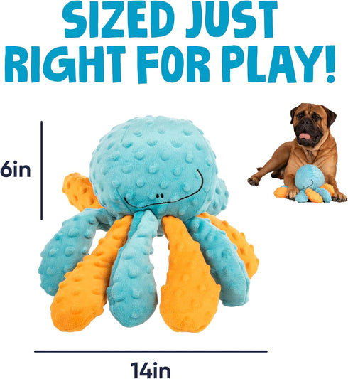 goDog Crazy Tugs Octopus Squeaky Plush Tug Dog Toy with Chew Guard Technology, Durable Fabric & Squeaker for Active