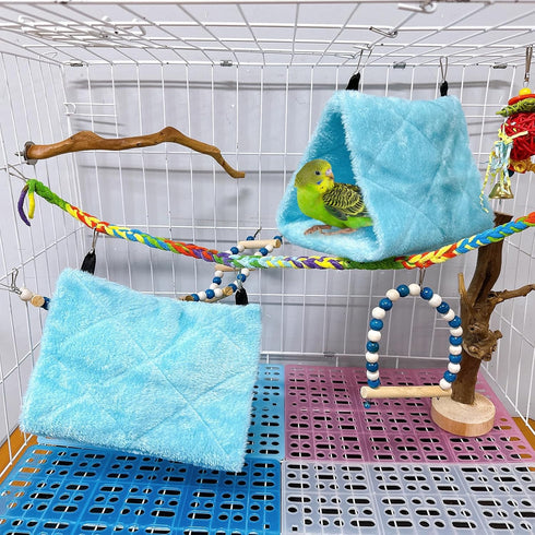 2Pcs Bird Tent Plush Hammock, Warm Hut Hanging Nest for Cage, Snuggle Sleeping Bed for Parrots