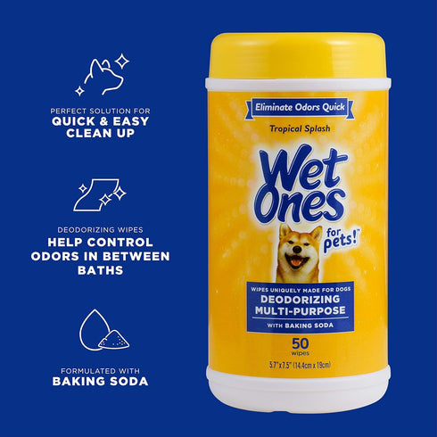 Wet Ones for Pets Deodorizing Multi-Purpose Dog Wipes with Baking Soda Dog Deodorizing Wipes for All Dogs in Tropical Splash Scent, Wipes for Deodorizing Dogs (Pack of 3,150 Count Total)