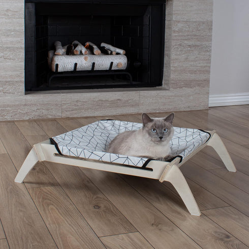 Pet Lounge, Raised Indoor Pet Bed for Cats or Small Dogs, Reversible Fabric Hammock for Comfort