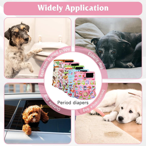 5pcs,Reusable Dog Diapers Female Dog Doggie Puppy Doggy Diapers Female, Period Panties in Heat, Owl, Large