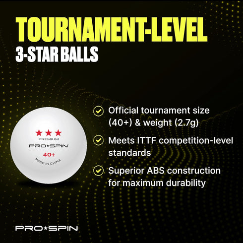 3-Star 40+ PRO-SPIN Ping Pong Balls ITTF-Approved Premium Table Tennis Balls | High-Performance ABS Professional