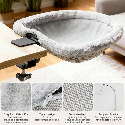 Generic Hammock Desktop Cat Bed, Small Kitten Table Perch, Space-Saving for Living Room Indoor Office Home Bedroom