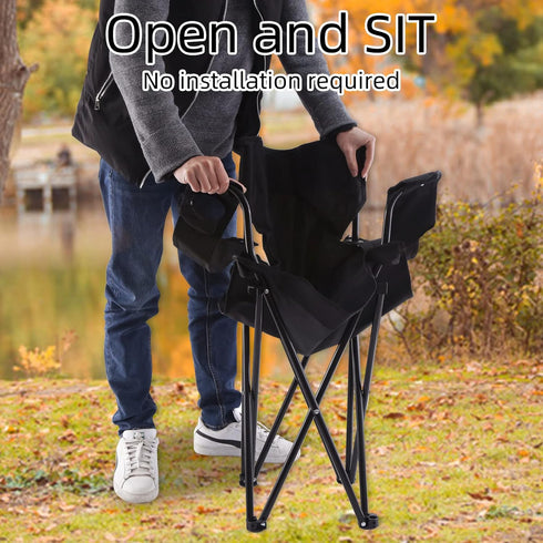 YSSOA XL Portable Black Folding Camping Chair with Armrest