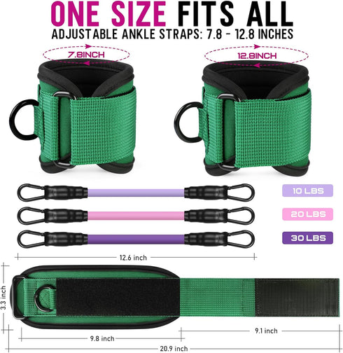 WALITO Ankle Resistance Bands with Cuffs, Ankle Weights for Women, Glutes Workout Equipment, Home Gym Exercise Equipment