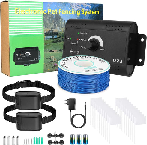 Electric Dog Fence System, Covers up to 1.2 Acre, 2 Adjustable Waterproof Collars with 984 Feet Wire for All Dog Sizes