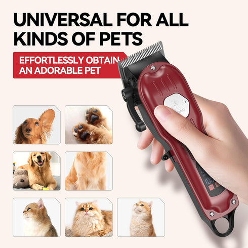 Trimmer, Dog Grooming Kit for Heavy Thick Hair & Coats, Low Noise Rechargeable Cordless Pet Shaver With Stainless Steel