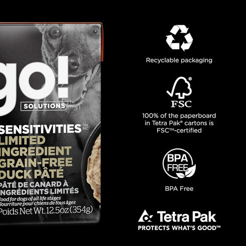 GO! SOLUTIONS Sensitivities Limited Ingredient Wet Dog Food - Grain Free Duck Pâté, 12.5 oz