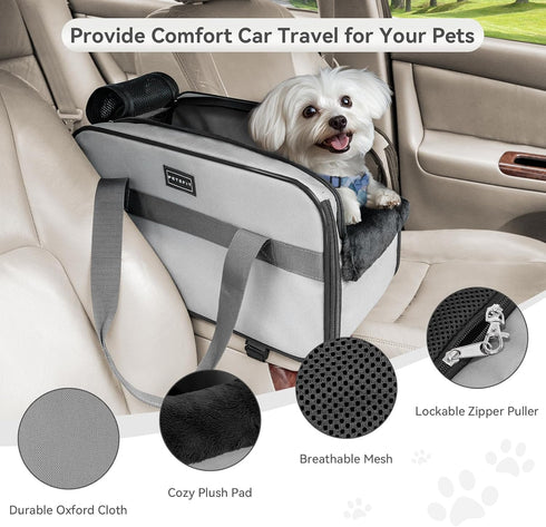 PETSFIT Multipurpose Console Dog Car Seat, Portable Small Dog Car Seat for Dogs, Cat Carrier, Pet Carrier Airline