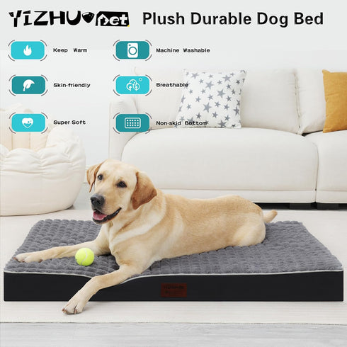 Waterproof Orthopedic Dog Beds for Large/Medium/Small Dogs, Grey Dog Crate Pad with Removable Washable Cover