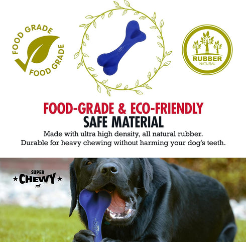 Tuff Pupper SuperChewy Tough Dog Bone Toy, Lifetime Replacement, Strong Natural Rubber, Great Fetch Toy for Dogs