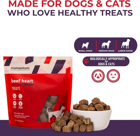 3 oz Momentum Carnivore Nutrition Freeze-Dried Beef Heart Dog Treats & Cat Treats Single-Ingredient, High-Protein
