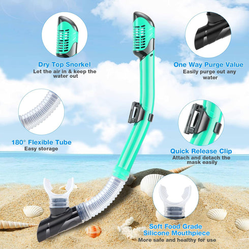 Snorkeling Gear for Adults - Anti-Fog Tempered Glass Lens Snorkel Set with Mesh Bag, Ear Plug for Scuba Diving
