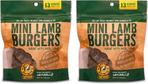 Happy Howie's Mini Doggy Lamb Burger - Natural Dog Treats, 2 Pack, 13 Patties, Made in The USA, Hormone Free