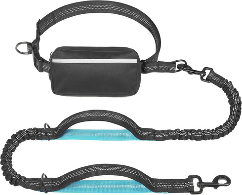 iYoShop Hands Free Dog Leash with Zipper Pouch, Dual Padded Handles for Walking, Jogging, Running (Medium, Black)