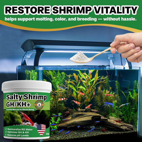 100G, Salty Shrimp GH/KH+ Keep Your Shrimp Alive, Boost Breeding Healthy & Remineralize RO Water, The Shrimpies Stopped