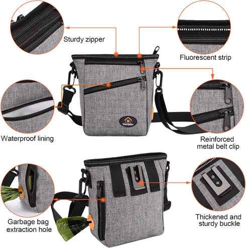 Ownpets Dog Training Pouch: Pet Treat Pouch with Collapsible Bowl, 4 Ways to Wear, Grey