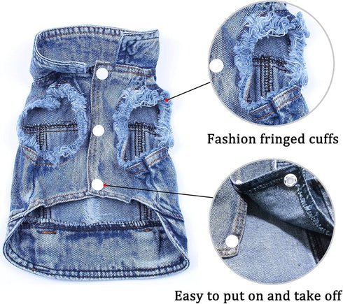 Jean Jacket Blue Denim Lapel Vest Coat, T-Shirt Costume for Small Medium Dogs Cats, Cute Puppy Clothes (XL, Blue)