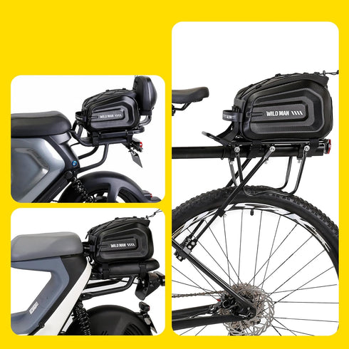 WILD MAN 4L Bike Seat Bag, Waterproof Bicycle Tail Bag, Hard Shell Bike Saddlebags for Electric Bicycle Touring