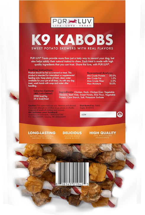 Dog Treats K9 Kabobs for Dogs – Made with Real Chicken, Duck, and Sweet Potato – 12 Ounces, Healthy, High Protein