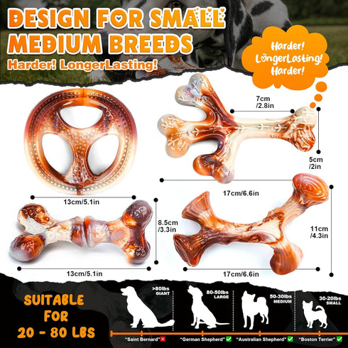 4-Pack Dog Chew Toys for Aggressive Chewers, Durable Bacon Flavor Nylon Bones for Teeth Cleaning