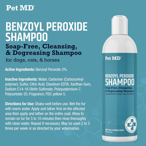 (16oz) Pet MD Benzoyl Peroxide Shampoo for Dogs & Cats - Helps Remove Dead Skin, Unclog Pores, and Manage Mange