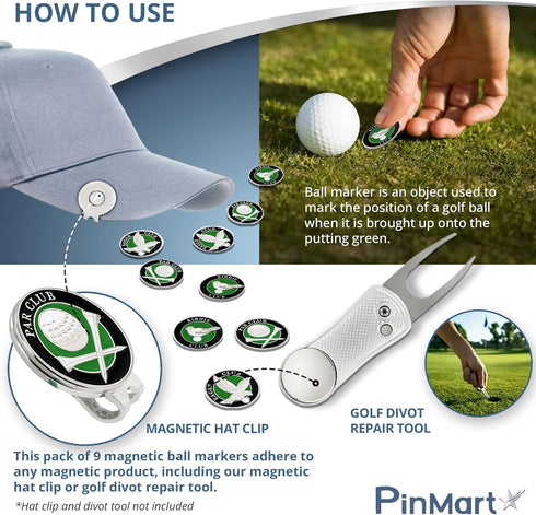 Pack 9 Set 9 PinMarts Mix Bundle of Golf Ball Markers - Golf Accessories for Men and Women United States Eagle