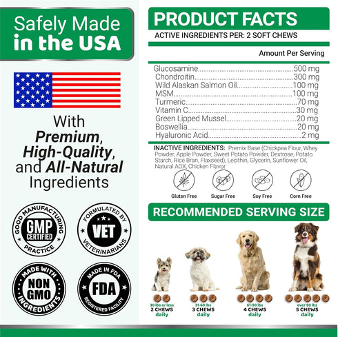 240 Glucosamine for Dogs - Chews - Hip and Joint Supplement for Dogs - Advanced Glucosamine Chondroitin Treats with MSM