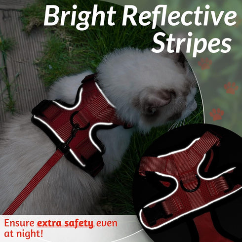 rabbitgoo Cat Harness and Leash - Soft Adjustable Vest for Walking, Escape Proof, Breathable Reflective Strips (Red, S)