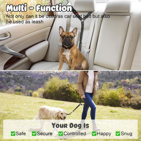 2 Packs Dog Cat Safety Seat Belt Strap, Adjustable Nylon Fabric Restraints for Vehicle Seatbelts