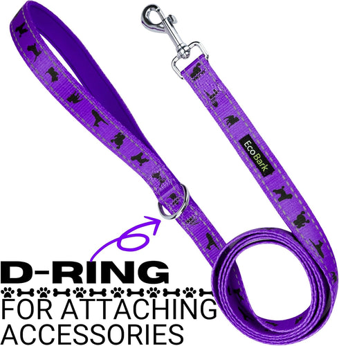 EcoBark Reflective Dog Leash, 4 FT / 5 FT / 6 FT, Eco-Bright with Padded Handle for Small and Medium Dogs (Purple)