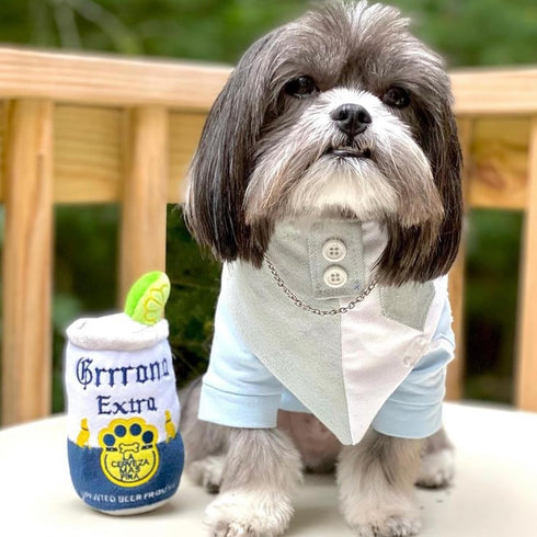 Haute Diggity Dog Grrrona Beer Can, Plush Designer Dog Toy with Interactive Squeaker, Machine-Washable