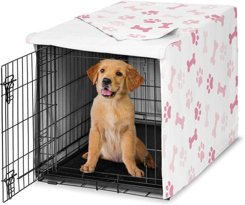 48in. Sweet Jojo Designs Large Dog Crate Cover (Bones and Paw Prints) for Girls Pet Cage, Kennel Covers (Modern