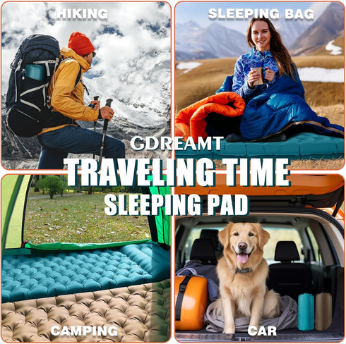 Inflatable Camping Sleeping Pad with Pillow, 4 Inch Thickness Sleeping Mat with Built-in Pump