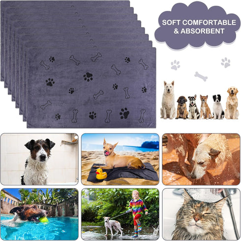 Chumia 8 Pcs Bulk Towels for Drying Dogs - Microfiber Quick Drying Pet Bath Towels for Medium Dogs (55 x 28 Inch, Gray)
