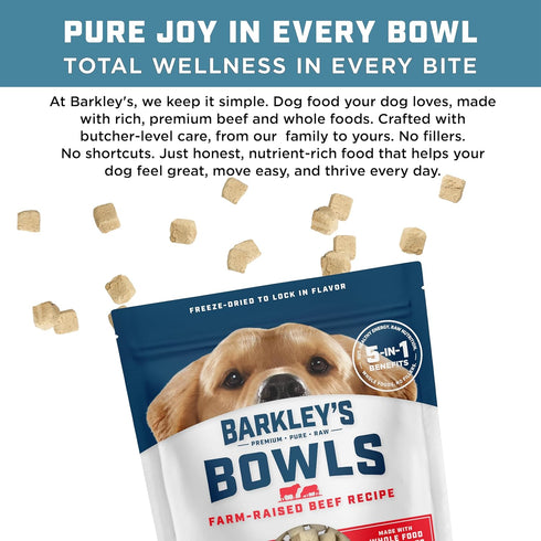 16 Oz Barkleys Bowls, Freeze-Dried Raw Beef Dog Food, Fresh Whole Food Ingredients with Farm-Raised Beef, Grain Free